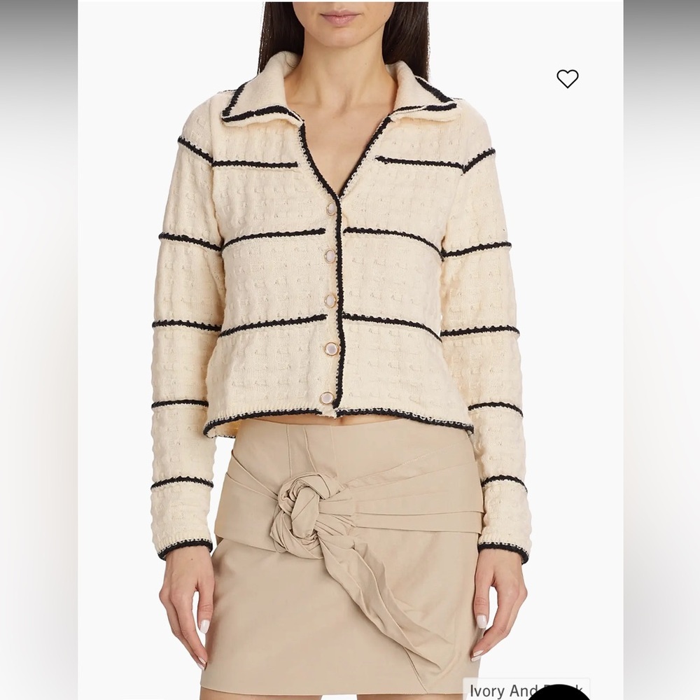 Line & Dot Ivory Knit Button-Front Jacket with Black Trim